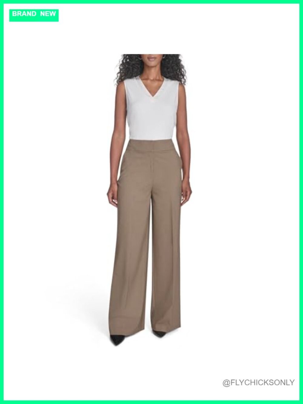 Calvin Klein Wide Leg Mid Rise No Button Pants Mid Rise